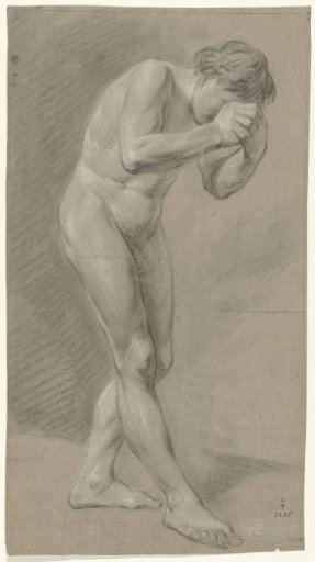 Standing male nude, leaning forward to the right