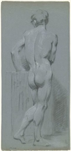 Standing male nude, seen from behind, slightly to the right
