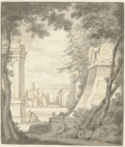 Park Landscape with Monuments and Classical Architecture
