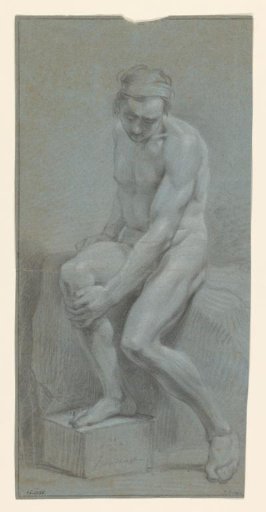 Sitting male nude, left hand on the right knee