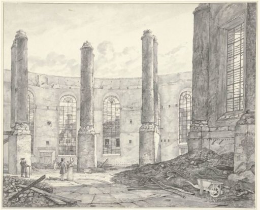 Ruin of the New Lutheran Church in Amsterdam, burned on 18 September 1822, viewed from the outer door towards the interior