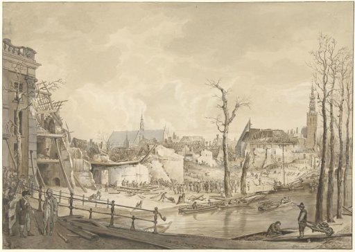 Ruins on the north side of the Steenschuur after the Gunpowder Disaster in Leiden, 12 January 1807