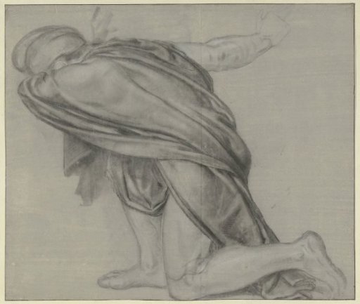 Drapery study of kneeling man, to the left