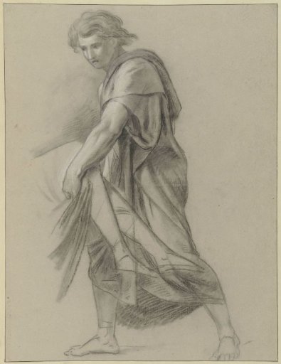 Study of a man helping at the foot end to carry away a body