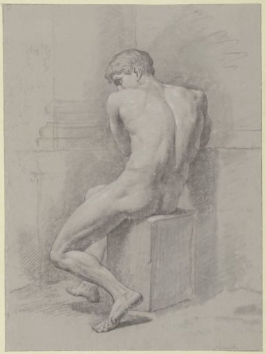 Seated male nude, on a block, half turned