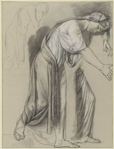 Drapery study of a woman bending forward