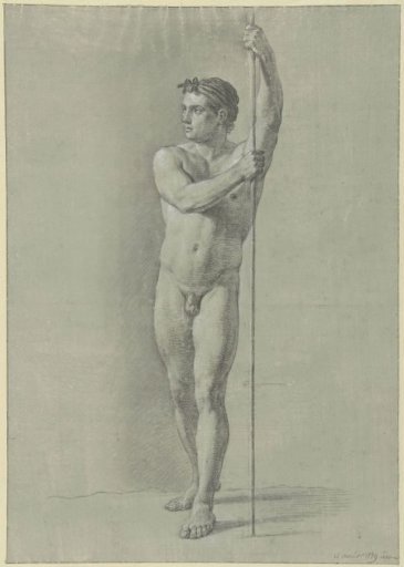 Standing male nude with a staff