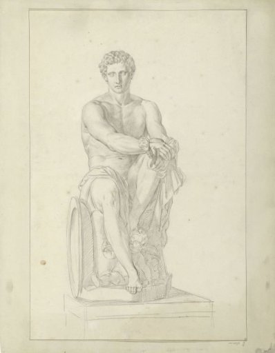 Study after a statue of a seated man with a sword