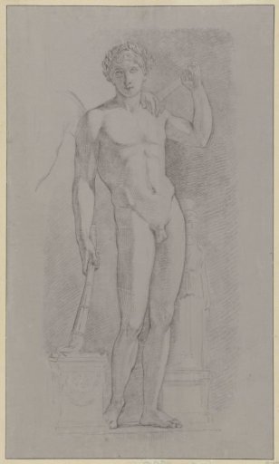 Study after a statue of a standing nude man with a torch