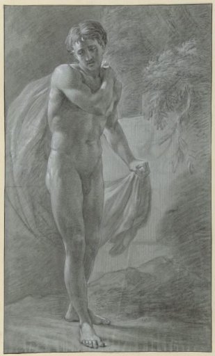 Standing male nude with a cloth, from the front