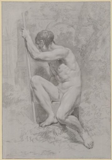 Seated male nude, with a staff, turned to the left