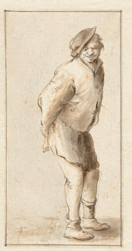 Standing man, slightly bent with hands on his back