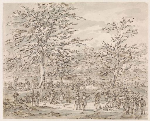 View of a military camp among trees