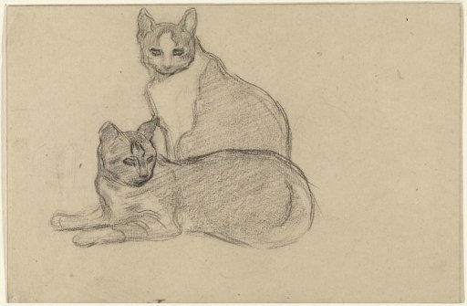 A sitting and a lying cat