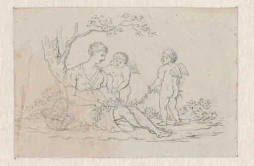 Seated Woman with Two Putti with Flower Garland