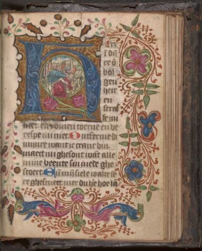 Book of Hours with Seven Historiated Initials with Engravings Pasted in the Eyes of the Initials, with Decorated Initials and Penwork
