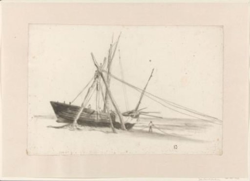 Fishing boat and rigging on the beach