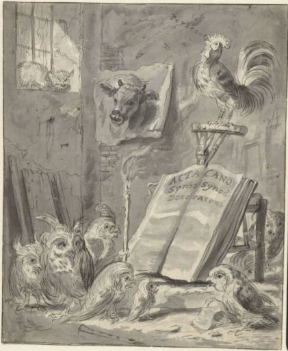 Recto: Caricature of the Synod of Dordrecht / Verso: Letter from Cornelis Saftleven to Petrus Scriverius