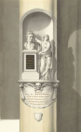 Design for a monument for C. Brunings: a bust in a niche with Fama