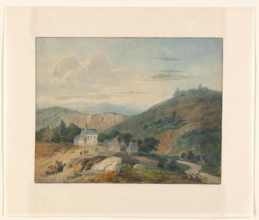 Church and houses in a mountain landscape
