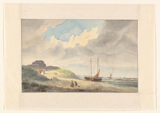 Coastal view with ships on the beach