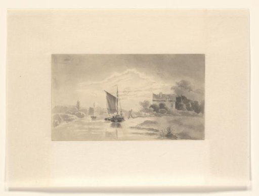 Landscape with river and sailing ship