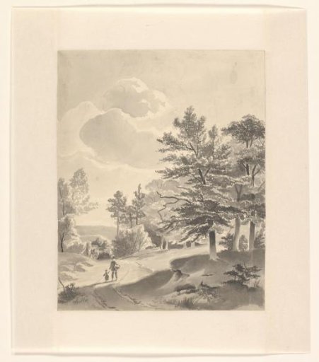 Landscape with walkers on a path