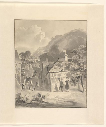 Figures in a Village in a Mountain Landscape