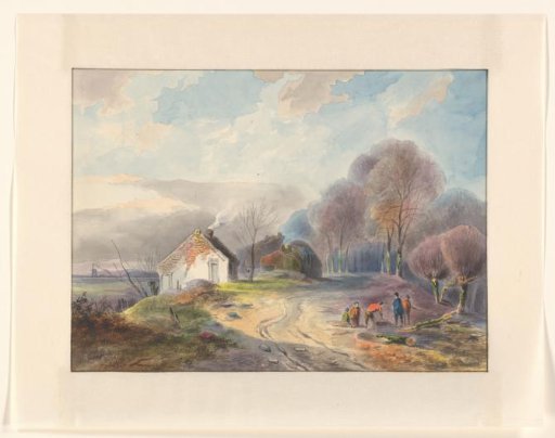 Road over a dike with trees and houses