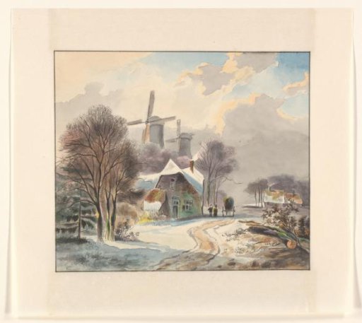 Winter landscape with farms and mills