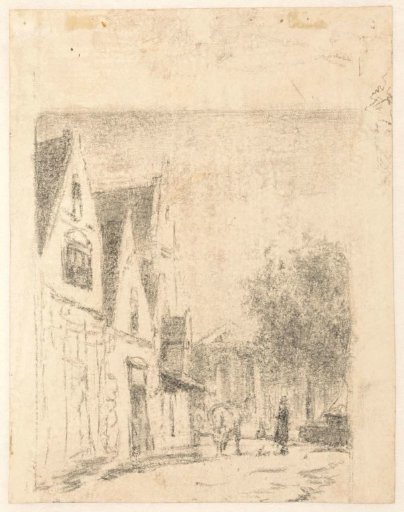View of a street with a horse and a man