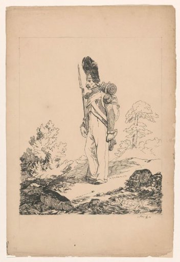 Soldier with bayonet in a landscape