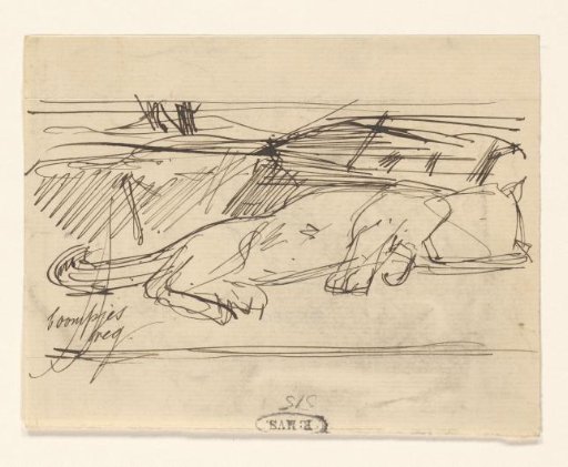 Sketch sheet with a lying cat (?)
