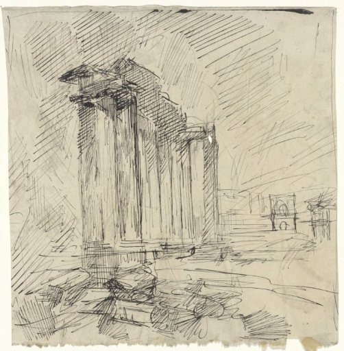 View of several columns on the Roman Forum