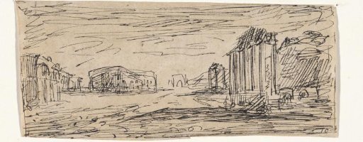 View of the Colosseum, with the Roman Forum in the foreground