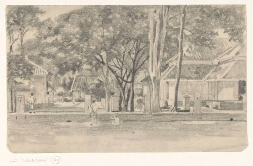 Houses along a avenue in the Dutch East Indies