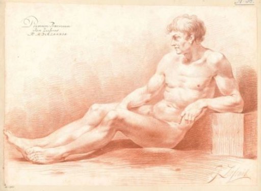 Seated male nude, seen from the side (1st prize 1789)