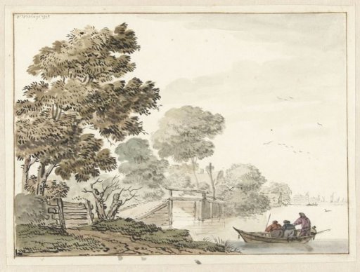 Landscape with a Wooden Bridge and Trees along a Canal