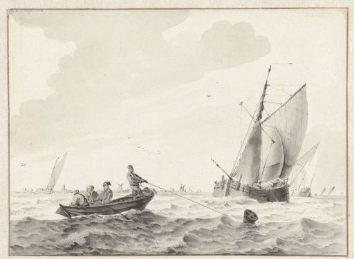 Rippling Water with a Rowing Boat near a Buoy