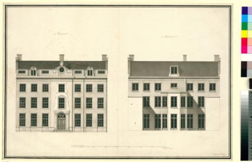Architectural design drawing of the front and rear facades of the house Kops in Haarlem