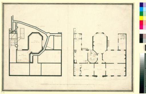 Architectural design drawing, floor plan, and cellar of the house Kops in Haarlem