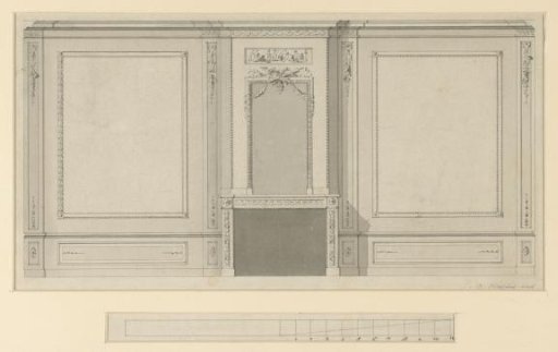 Design for an interior with a fireplace and wall decoration