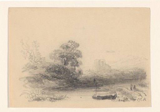 Landscape with water and rowing boat