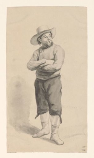 Standing man with arms folded and wearing a hat