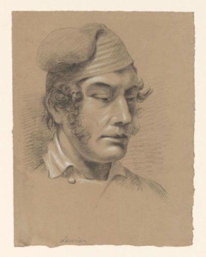 Head of a man, facing right