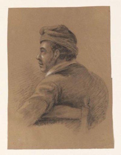 Bust of a seated man turned, seen from the back