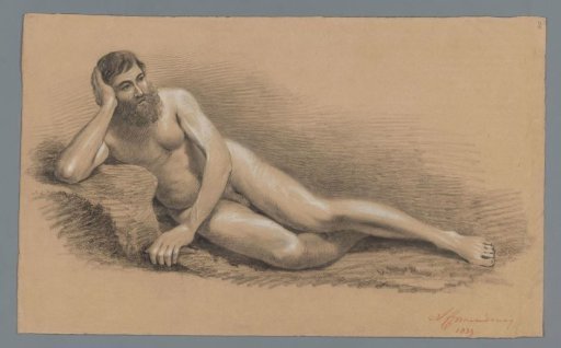 Recumbent male nude, facing left