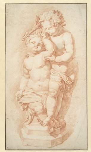 Statue of two putti with a torch