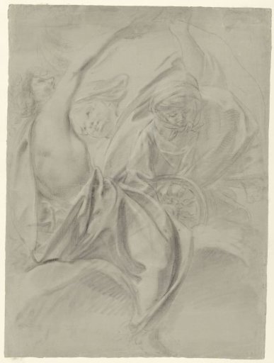 Three figures including a spinning woman