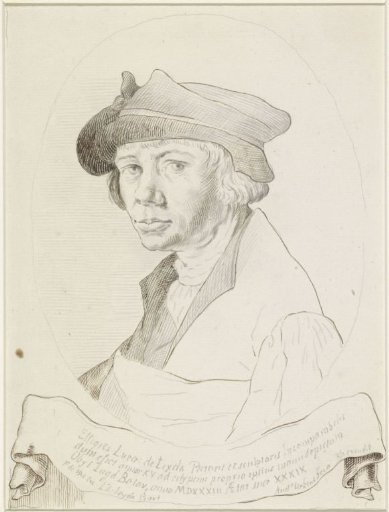 Portrait of Lucas van Leyden, in oval facing left